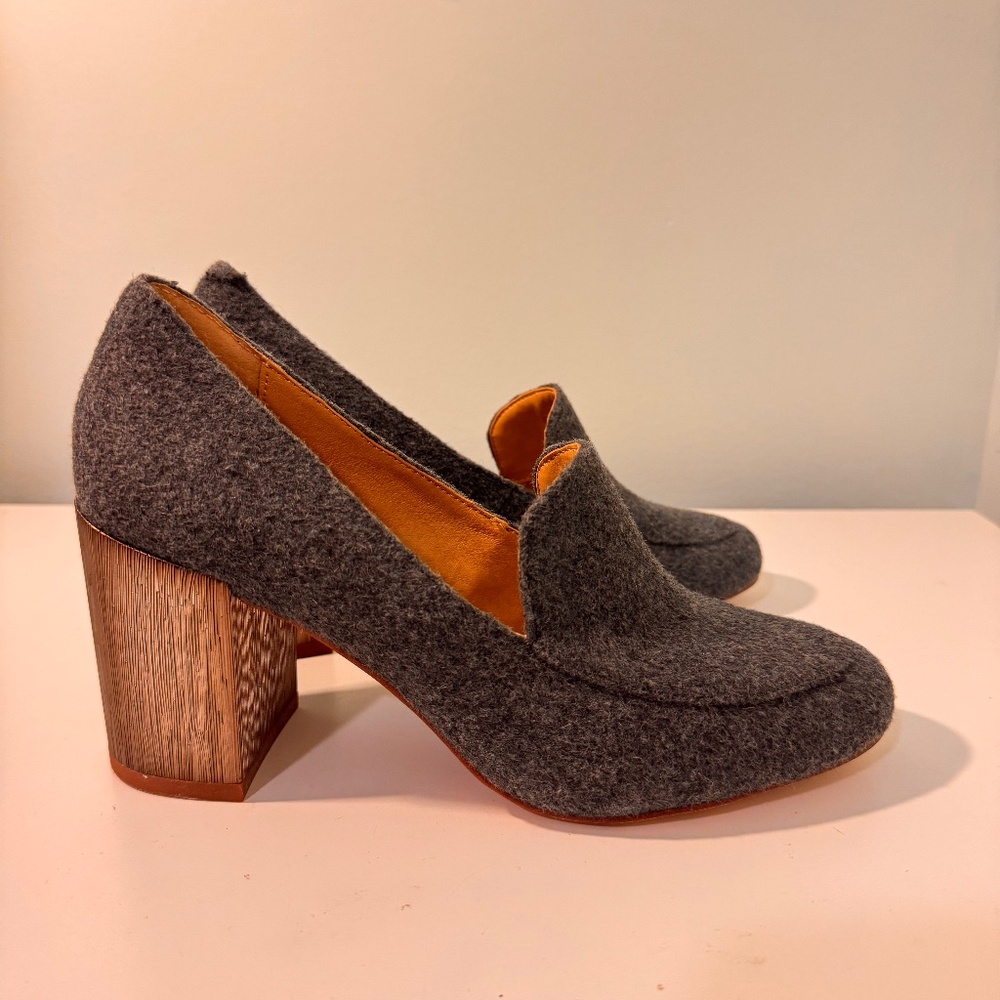 Splendid Gray Fabric Loafer Block Heels